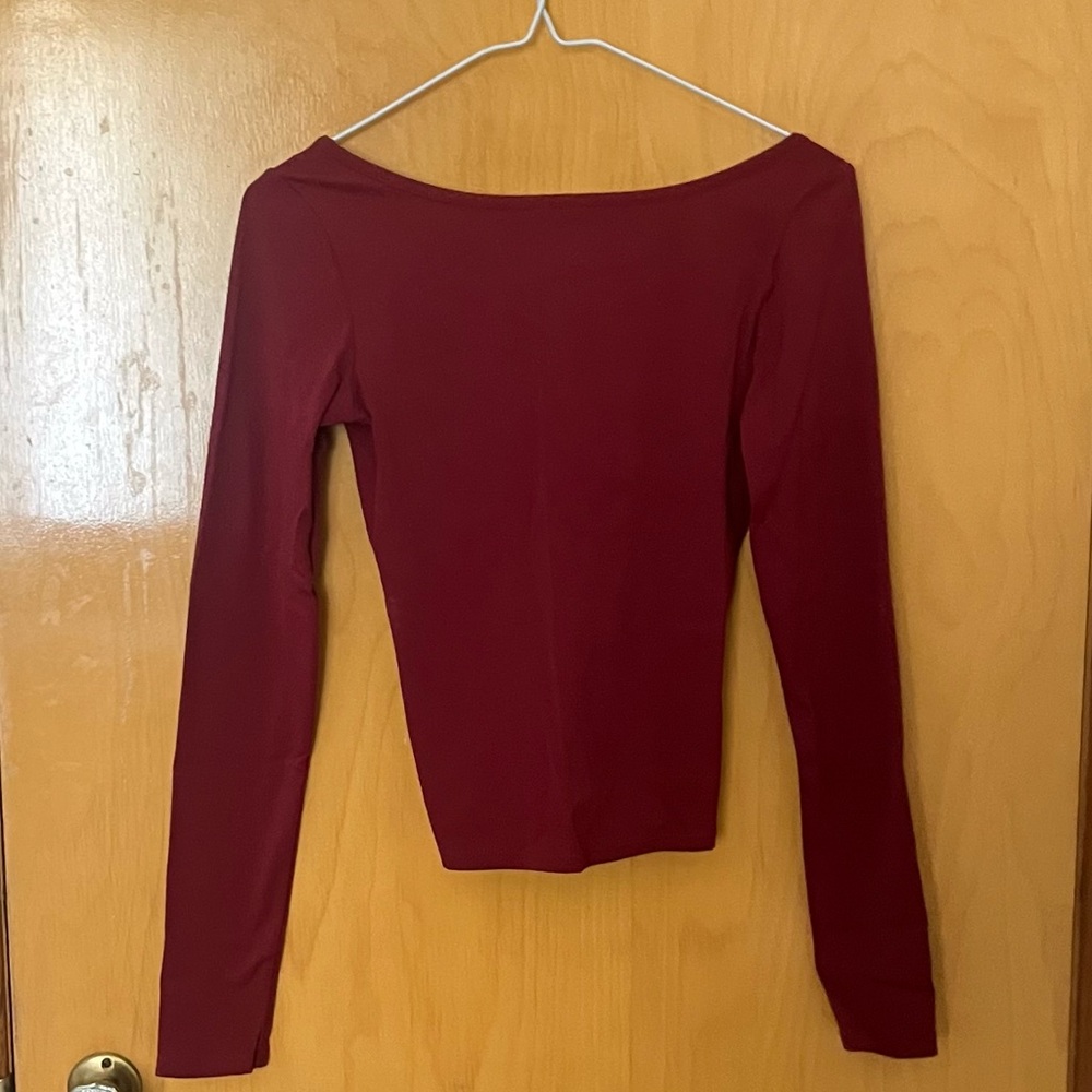 Garage Sleek Boat Neck Long Sleeve Burgundy Top